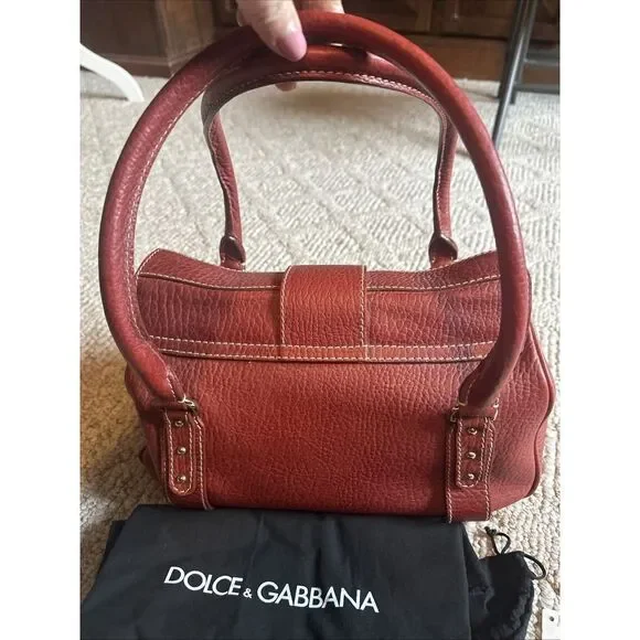 Womens Vintage Dolce&Gabbana Shoulder BagTote Purse Red Pebble Leather…